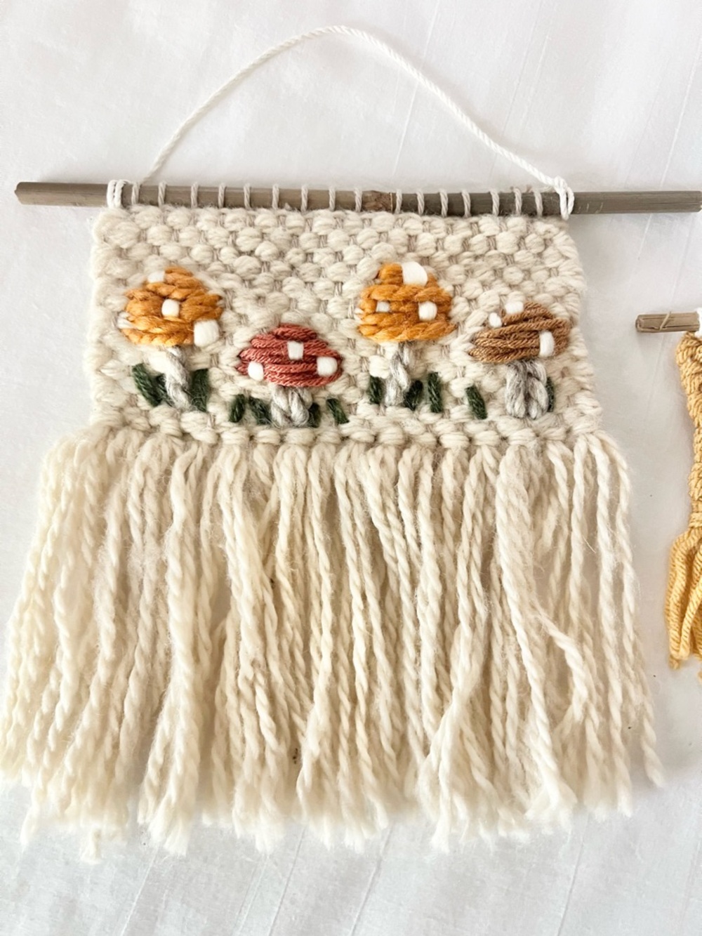 Boho Mushroom Wall Decor Set Handmade Woven Fringe Hanging Bundle (2 Pieces) - Picture 5 of 5